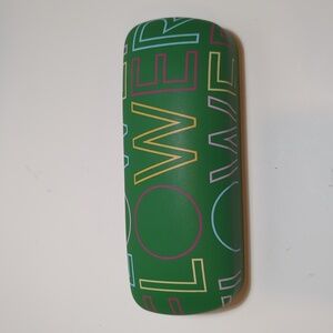 Flower Eye Glasses Holder Cleaning Cloth Green Hinged Hard case FLOWER wording